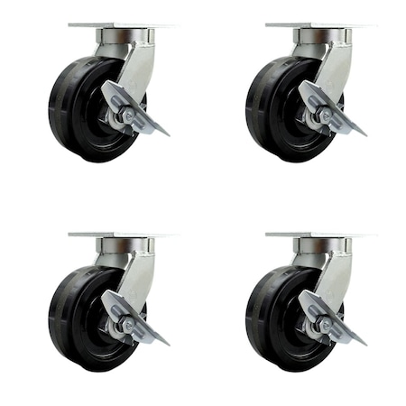 Service Caster 8'' Extra Heavy Duty Phenolic Wheel Caster Set 4 Brakes 2 Swivel Locks, 4PK CRAN-SCC-KP92S830-PHR-SLB-BSL2SLB-2